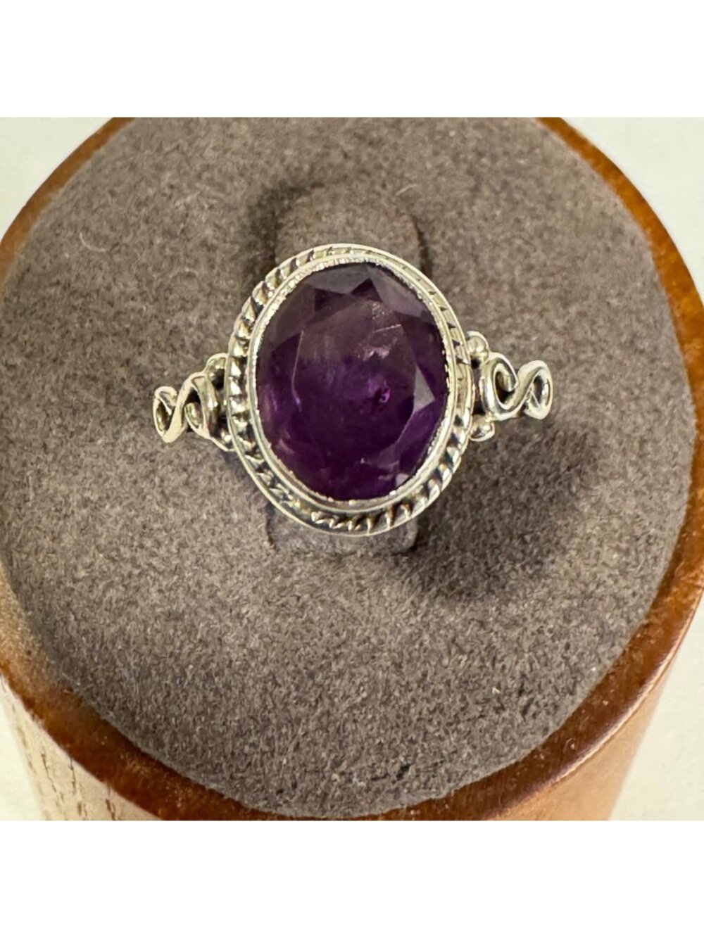 Sterling Silver 925 Faceted Amethyst Bezel Set Statement Ring Size 5.75